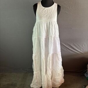 DISSH Empire White Tier Midi Dress Sleeveless Linen Blend Boho Summer US 6 NEW
